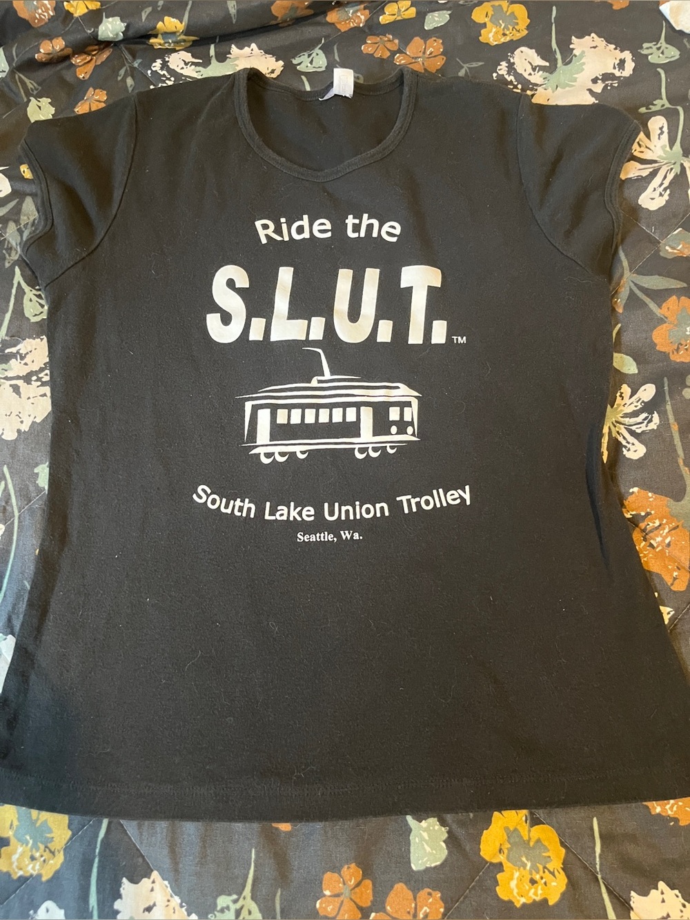 Ride the South Lake Union Trolley Black Graphic Tee L/XL